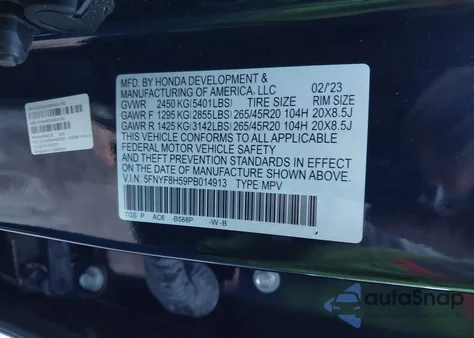 2023 Honda Passport Awd Ex-L z USA, uszkodzony, nr VIN 5FNYF8H59PB014913